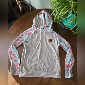 Floral Hoodie Sweater in Gray and Pink